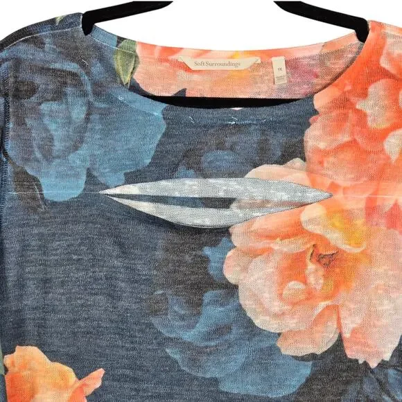 Soft Surroundings Tunic Womens 1X Evening Primrose Floral Keyhole Peekaboo - Picture 4 of 10